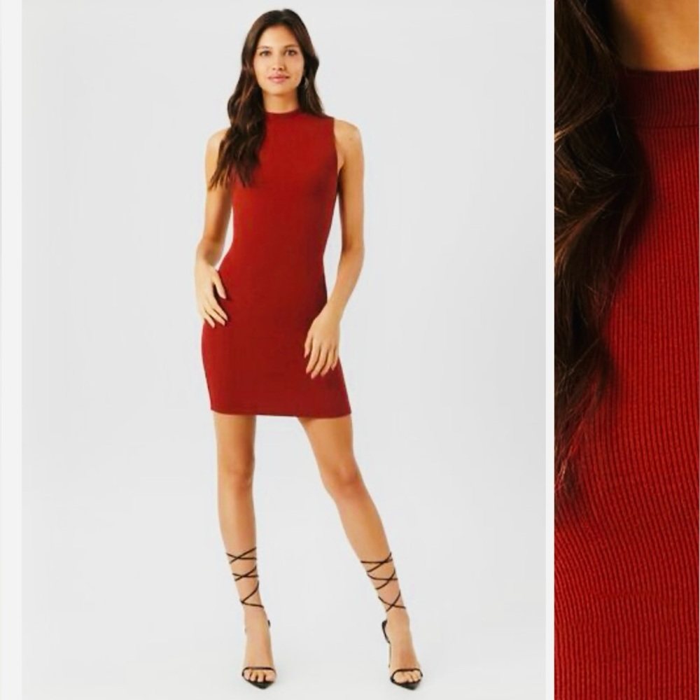 NWT Forever 21 Red Ribbed Mock Neck Bodycon Dress. Size Small.